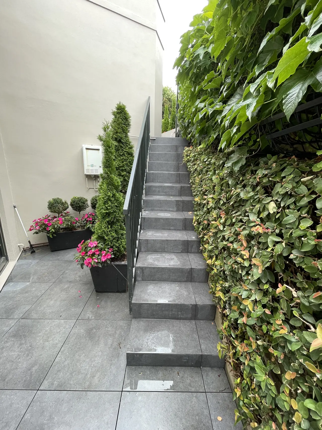 Outdoor tiled garden stairs