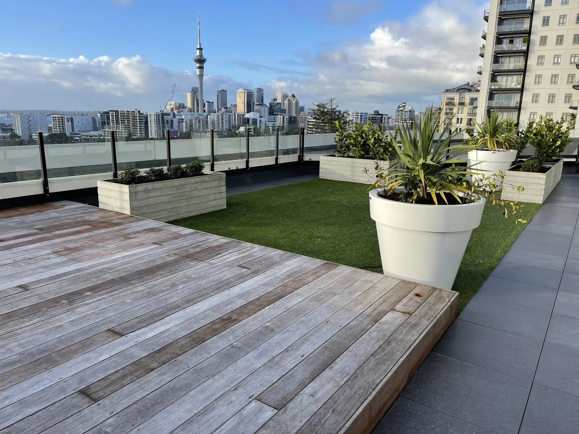 Rooftop garden terrace with views to the Sky Tower