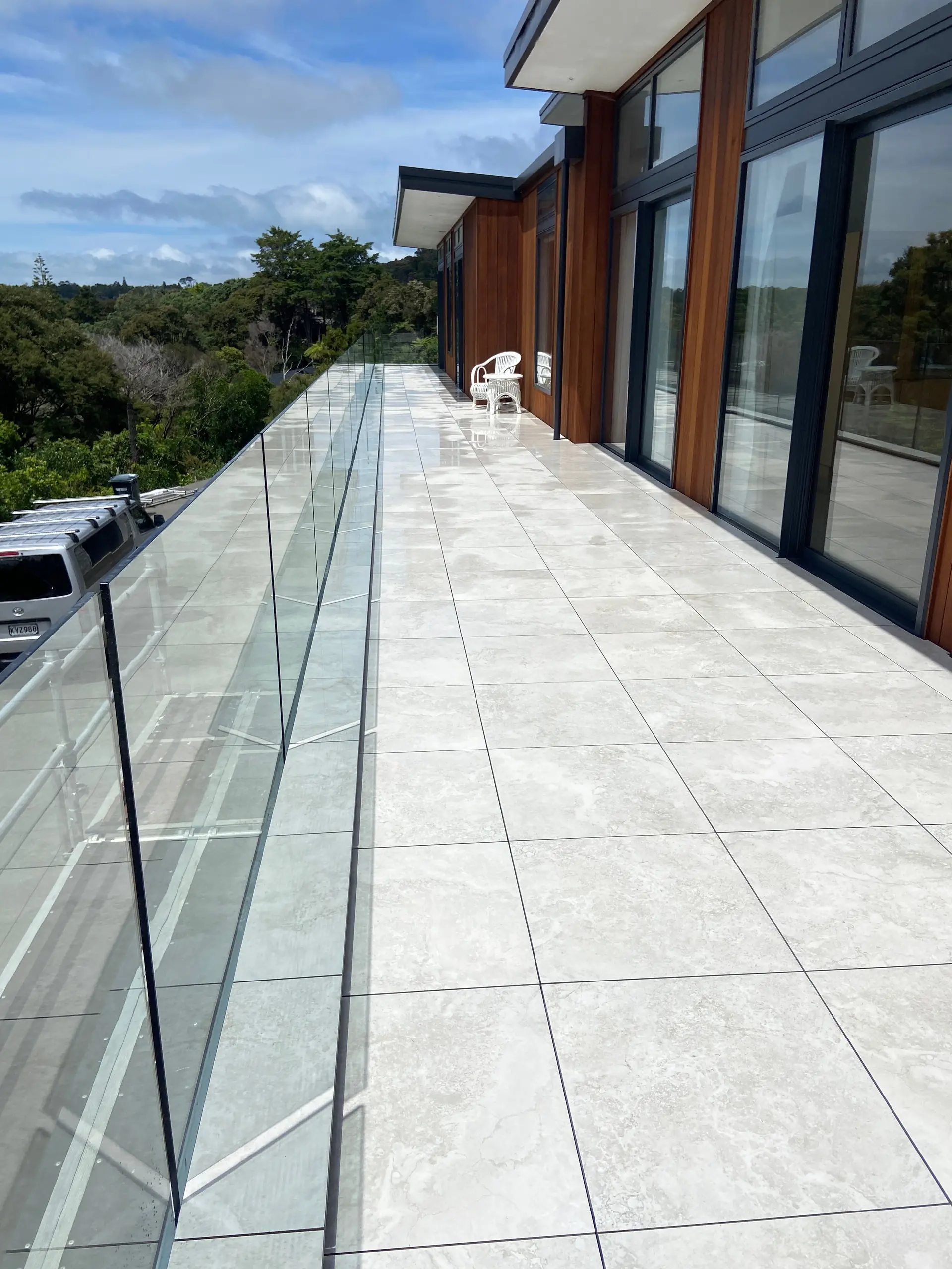 Long terrace with glass balustrade