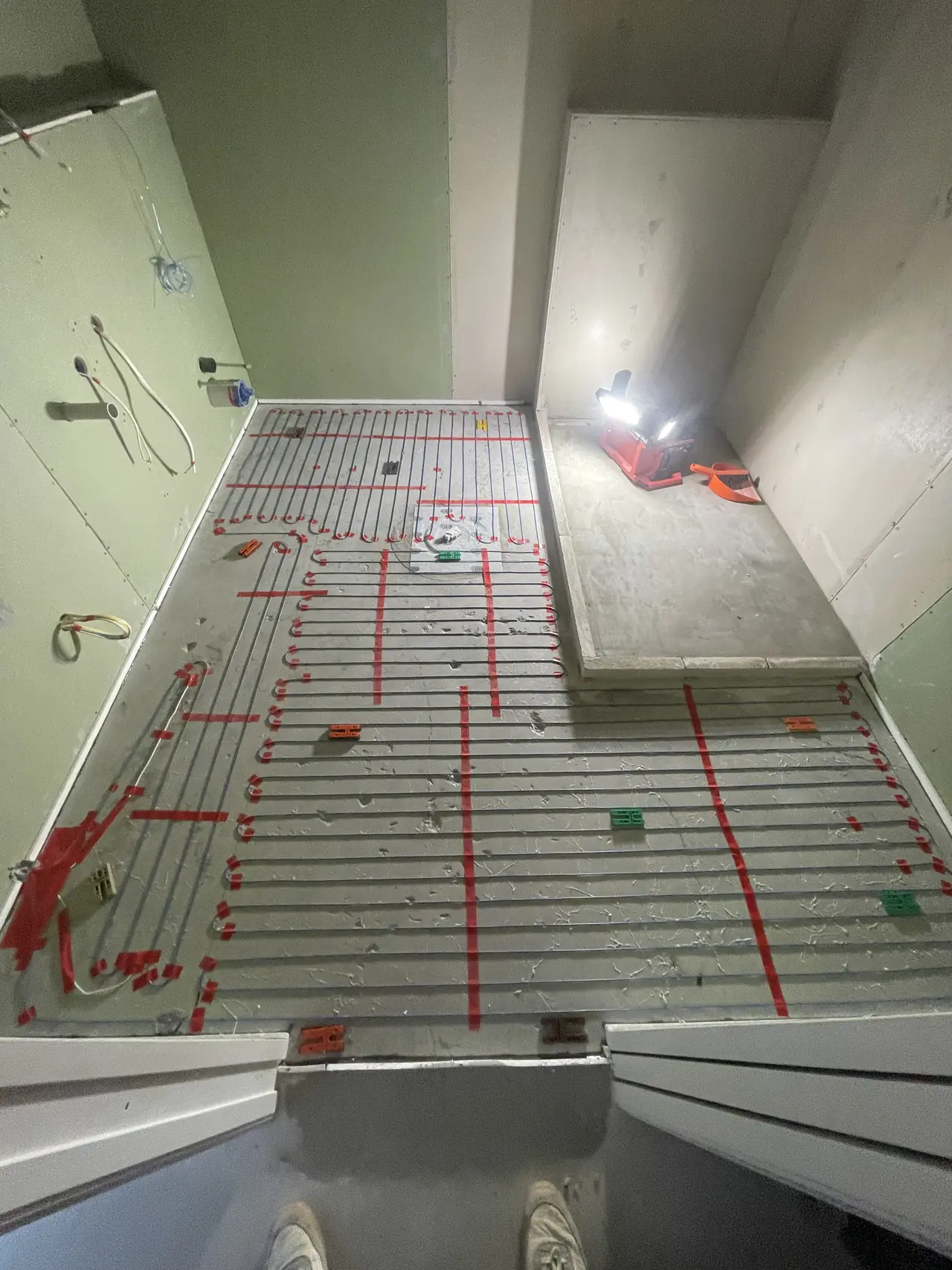 Underfloor heating installed in a bathroom
